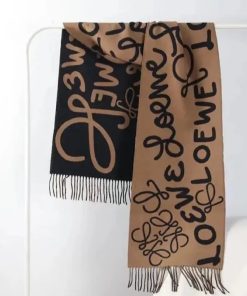 Loewe Inspired Cashmere Scarf In Beige/Black